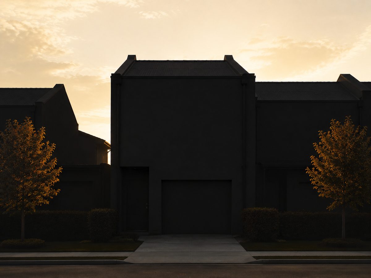 A duplex in silhouette at dusk, standing in for the withheld Southport photo